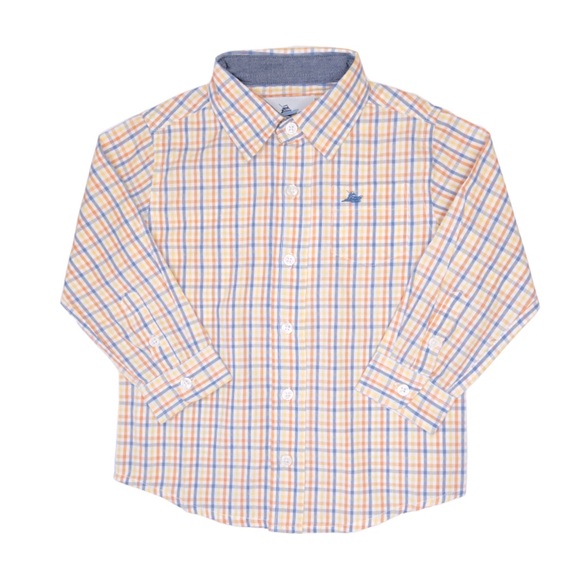 South Bound Boys Button Down Orange/Blue Plaid - Picture 1 of 2